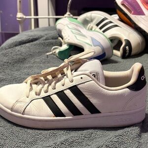 adidas White Sneakers with Black Three Stripes